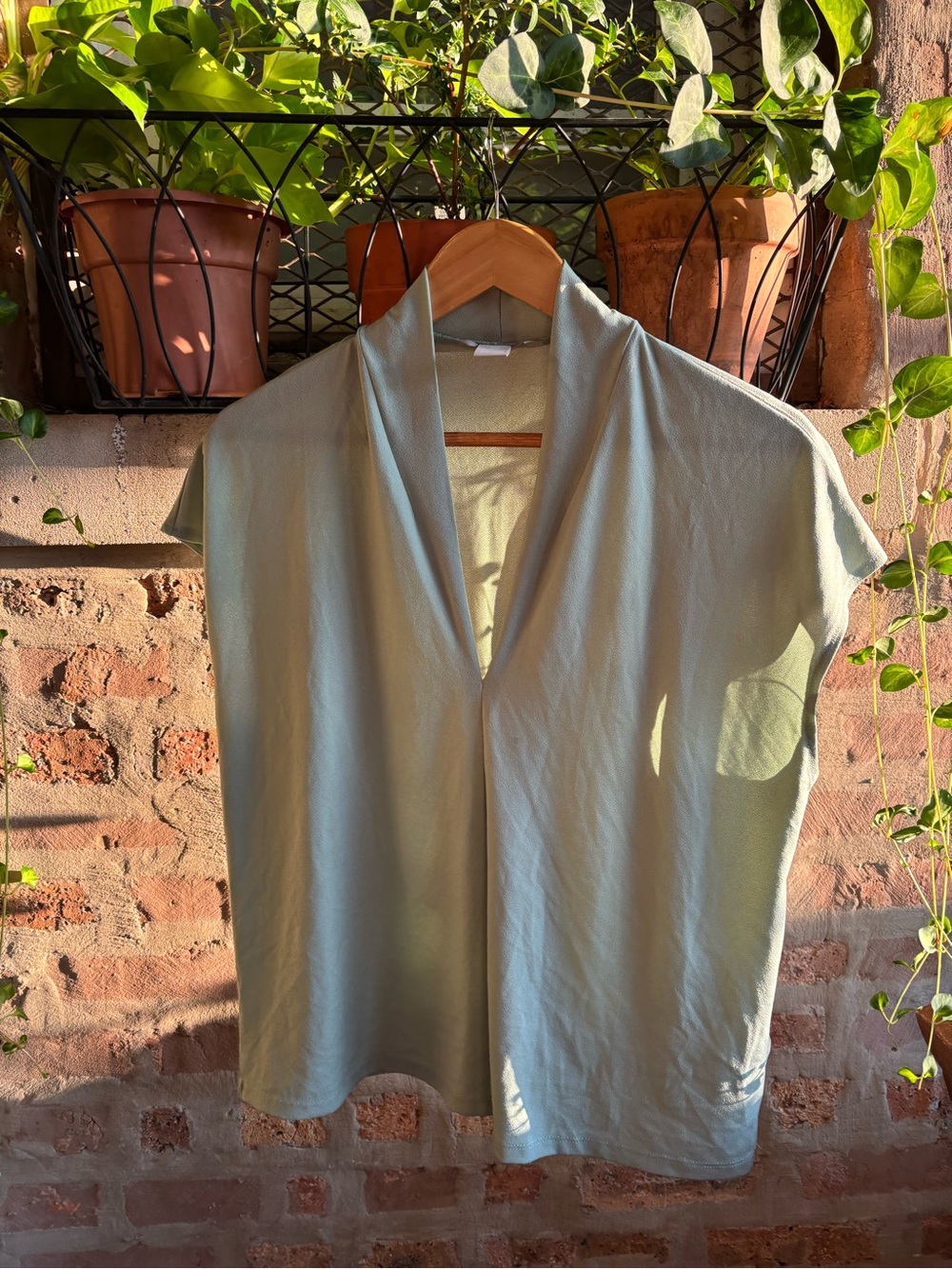 H&M Mint Blue Deep V-Neck Blouse